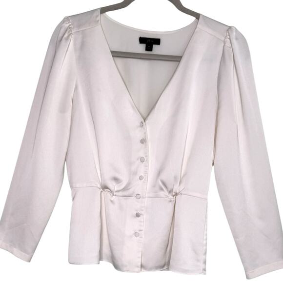 J. Crew Satin Crepe Long Sleeve V-neck Button Down Peplum Top Size 6 - Picture 2 of 9